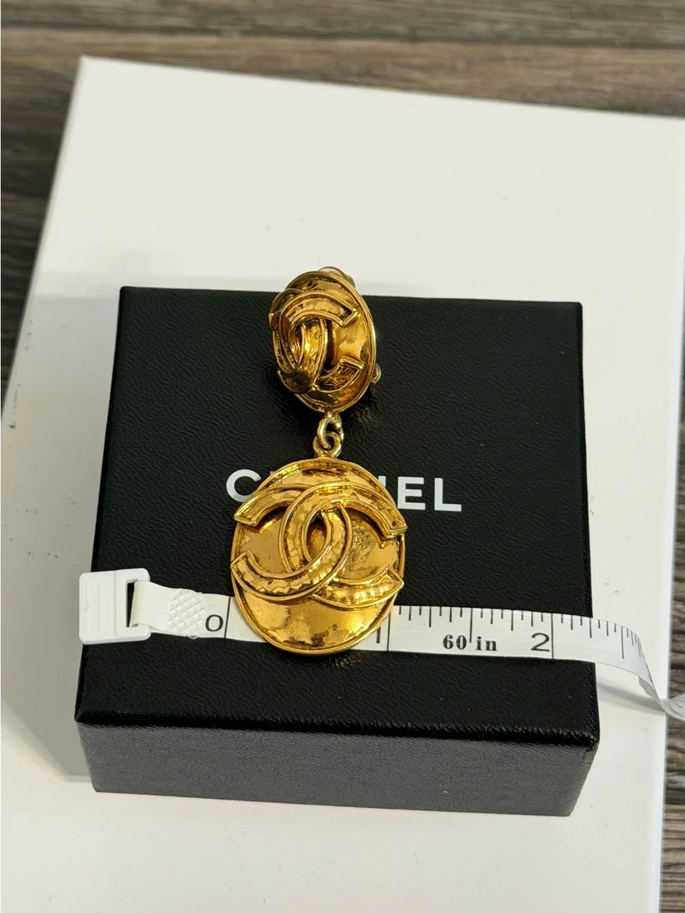 CHANEL Vintage Gold CC Medallion Drop Clip On Earrings